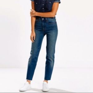 High rise wedgie jeans , raw cut